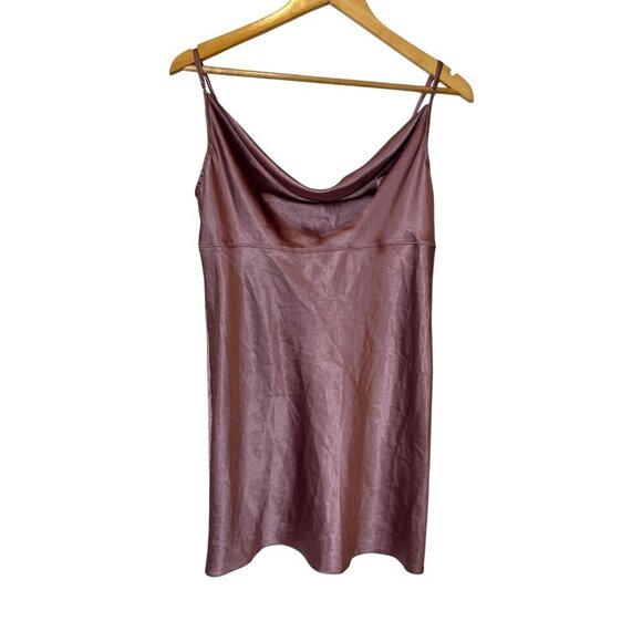 Victoria Secret Mauve Satin Slip Cowl Neck Spaghetti Straps Women's Dress Size L - Picture 1 of 7